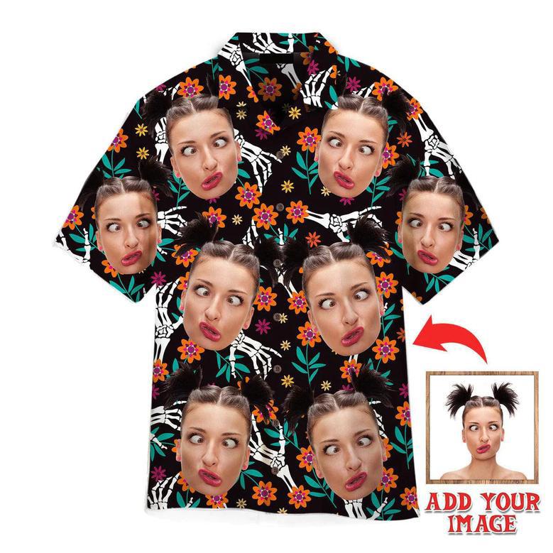 Funny Custom Face Your Photo On Mexican Flower Style Custom Hawaiian Shirt, Personalized Hawaiian Shirts, Custom Photo Hawaiian Shirt