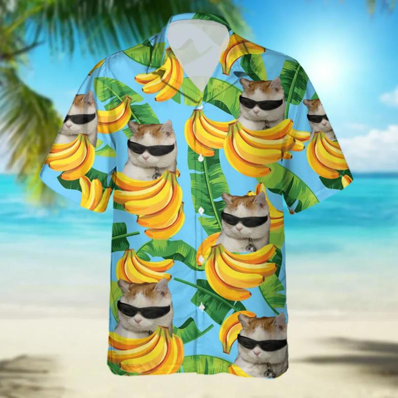 Funny Custom Image Cats And Bananas Short Hawaiian Shirt, Vacation Tropical Shirts Hawaiian Shirt, Gift for Cat Lovers