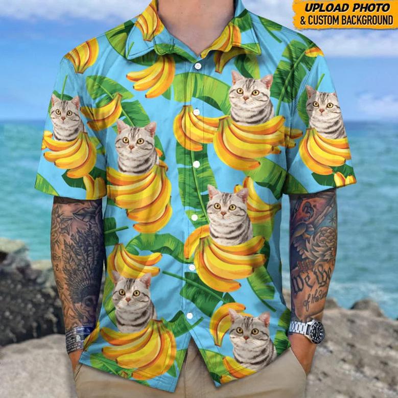 Funny Custom Image Cats And Bananas Short Hawaiian Shirt, Vacation Tropical Shirts Hawaiian Shirt, Gift for Cat Lovers