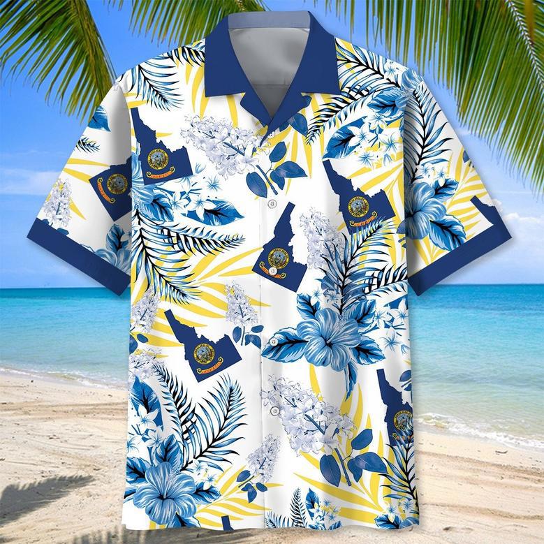 Funny Idaho Hawaiian Shirt Flowers Tropical Aloha Hawaiian Shirt for Men, Women