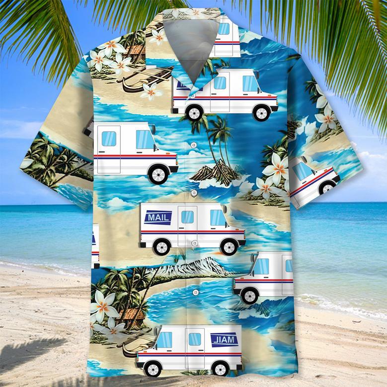 Funny Postal Service Car Hawaiian Shirt for Men, Women, Postal Service Car Tropical Summer Shirt