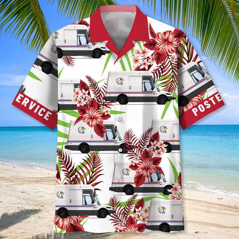 Funny Postal Service Car Hawaiian Shirt for Men, Women, Postal Service Car Tropical Summer Shirt