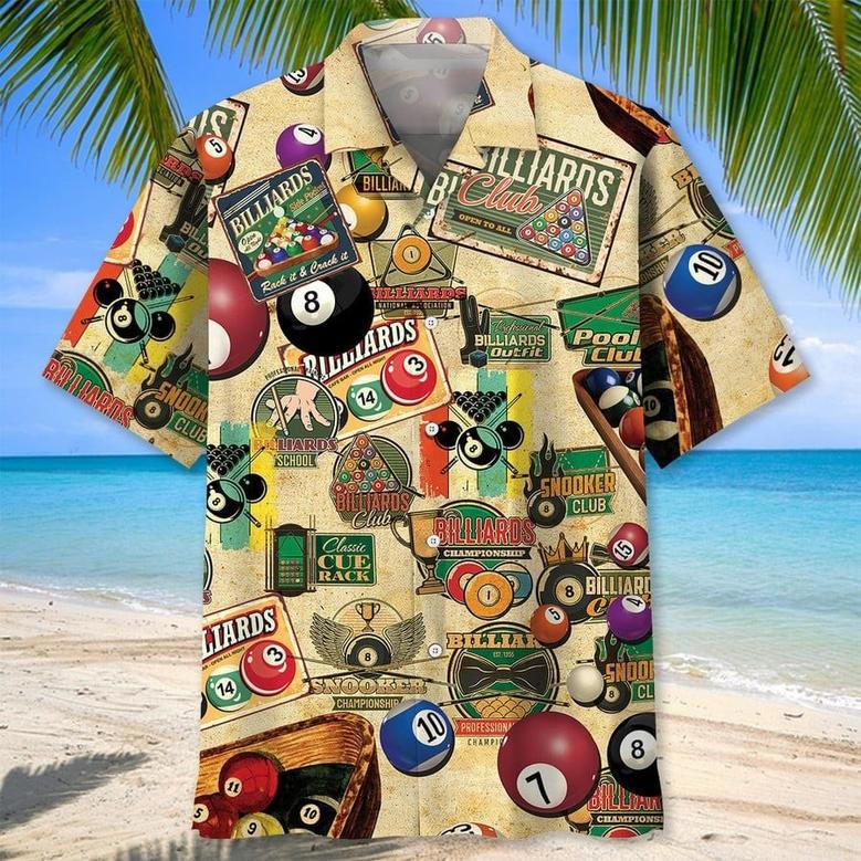 Funny Reto Billiard Hawaiian Shirt for Men Billiard Players, Custom Billiard Balls Hawaiian Shirt Summer Vibes