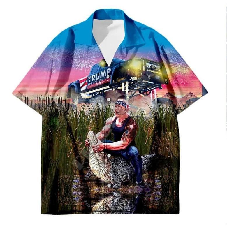 Funny Trump Riding A Crocodile Hawaii Shirt For Men 62486, Trump Lover Summer Shirt For Men, Women