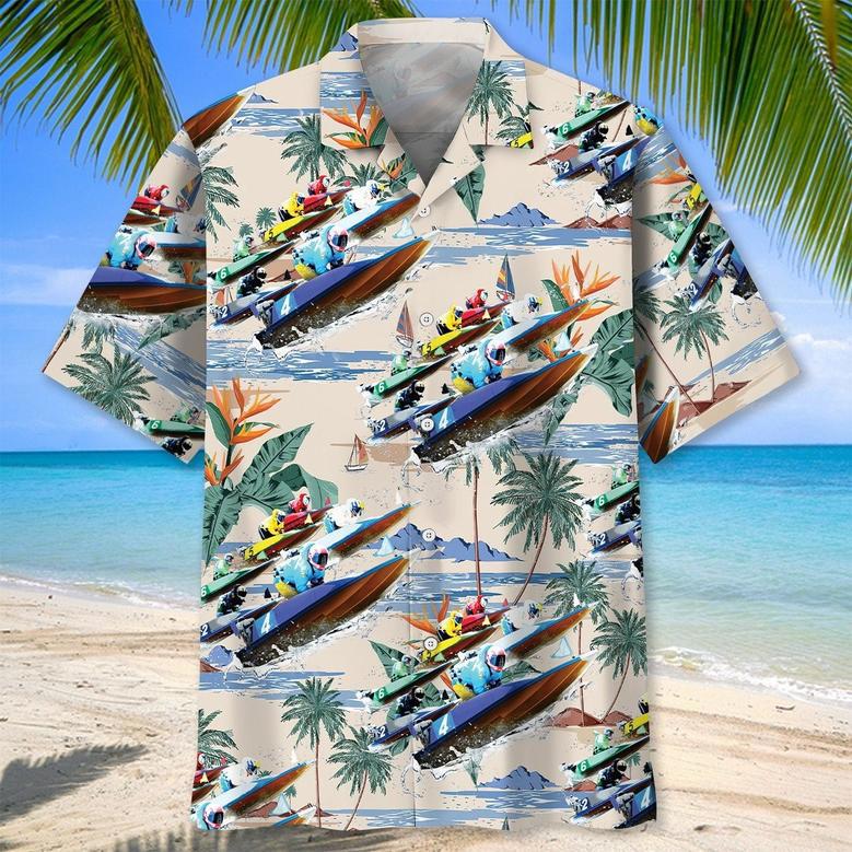 Funny Watercolor Boat Racing Hawaiian Shirt for Men, Women Tropical Boat Racing Hawaiian Shirt