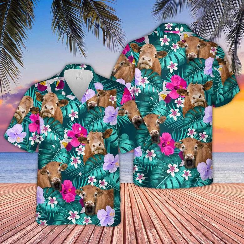 Gelbvieh Cattle Tropical Hawaiian Shirt for Farmers, Men, Women