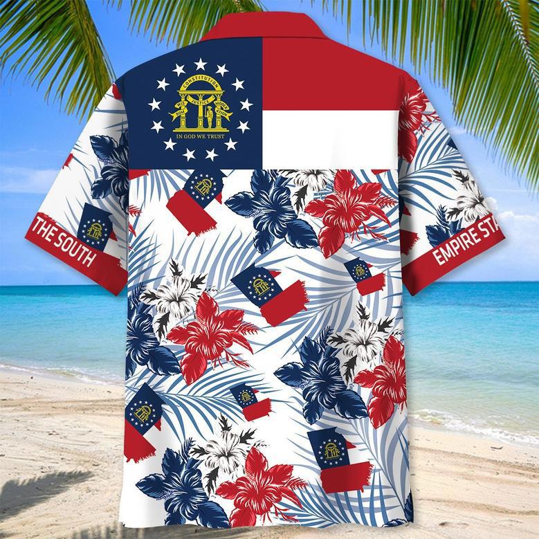 Georgia Proud State Hawaiian Shirt for Men, Women, Georgia Flag Tropical Summer Beach Shirt