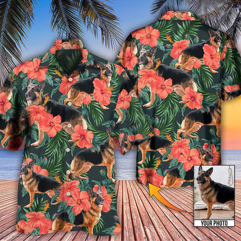 German Shepherd Tropical Custom Photo Hawaiian Shirt, Personalized Hawaiian Shirt Dog, Idea Gift for Dog Lover