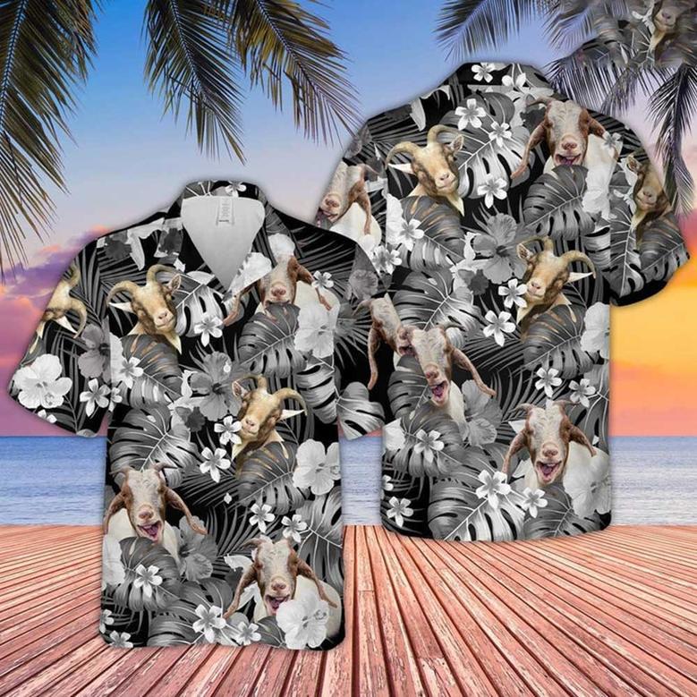 Goat United States Flag Hawaiian Shirt Flowers Theme Goat Summer Hawaiian Shirt for Farmers, Men, Women