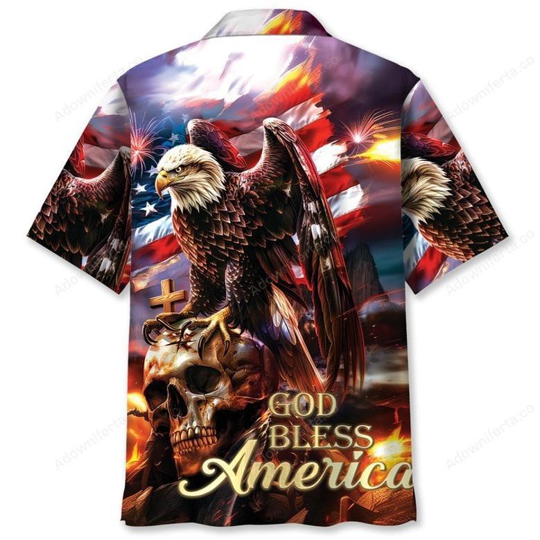 God Bless America Hawaiian Shirt, Skull Eagle Hawaii Shirt For America Lovers