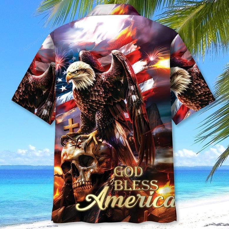 God Bless America Hawaiian Shirt, Skull Eagle Hawaii Shirt For America Lovers