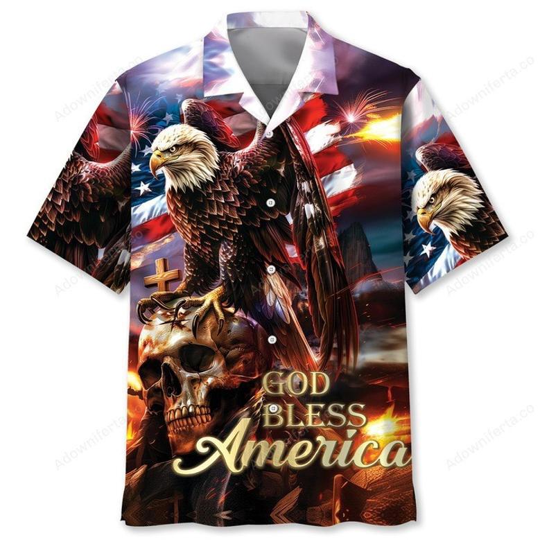 God Bless America Hawaiian Shirt, Skull Eagle Hawaii Shirt For America Lovers