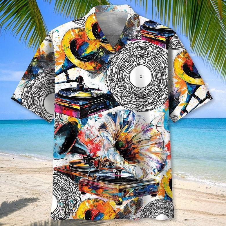 Gold Vinyl Record Hawaiian Shirt for Men, Women, Vinyl Record Summer Shirt