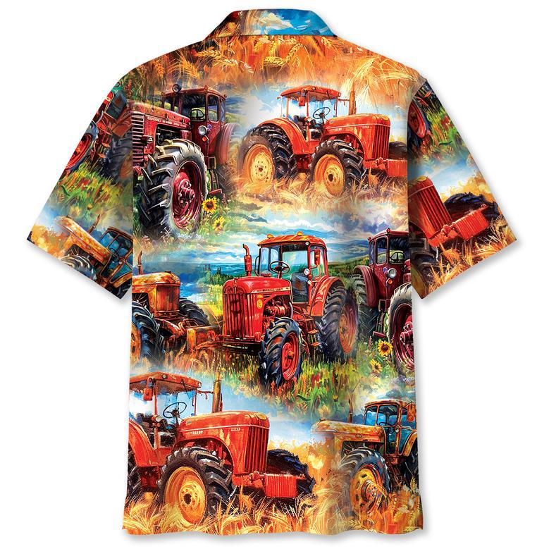 Green Tractor Red Flowers Tropical Hawaiian Shirt for Farmers, Men, Women Tractor Summer Beach Shirt