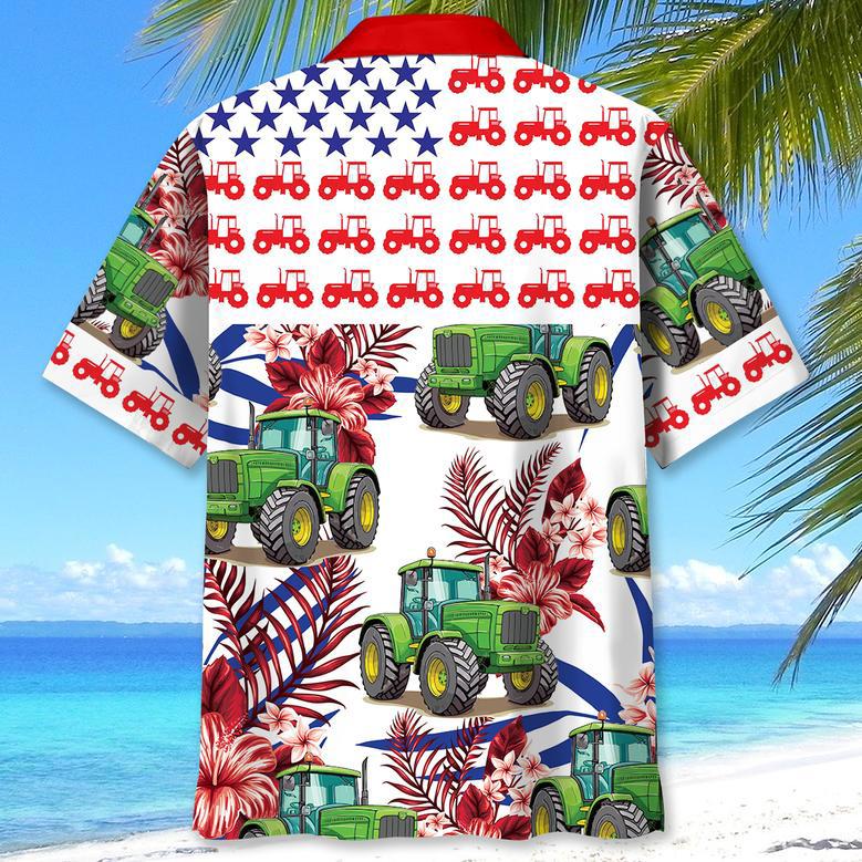 Green Tractor Retro Flowers Tropical Hawaiian Shirt for Farmers, Men, Women Tractor Summer Beach Shirt