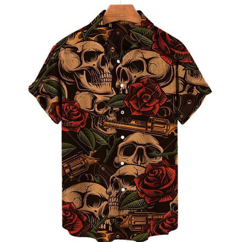 Hawaiian Skull Shirt for Men, Women, Gothic Vibe Skull Lovers Summer Beach Shirt