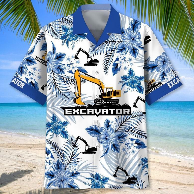 Heavy Equipment Excavator Hawaiian Shirt for Men, Excavator Driver