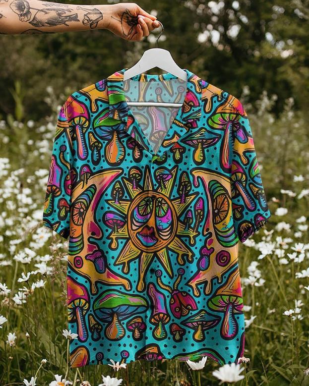 Here Come The Sun Tropical Hawaiian Shirt for Women, Hippie Girl Hawaiian Shirt