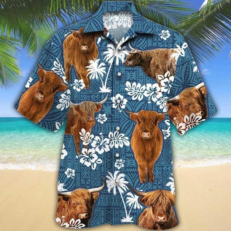 Highland Cattle Tropical Fruits All Over Printed Hawaiian Shirt for Farmers