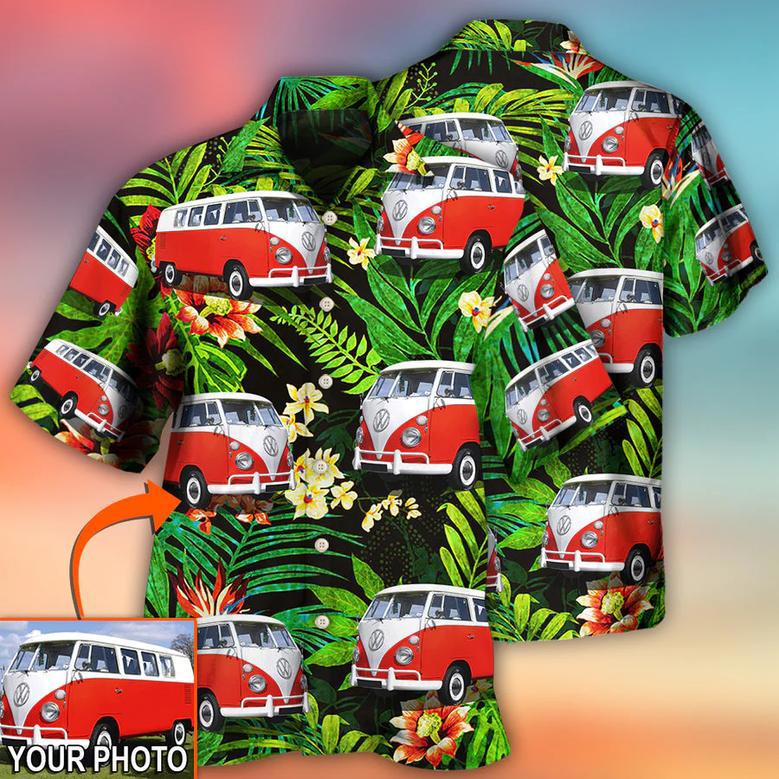 Hippie Van Volkswagen Camper Van Tropical Flower Custom Photo Hawaiian Shirt Dilypod