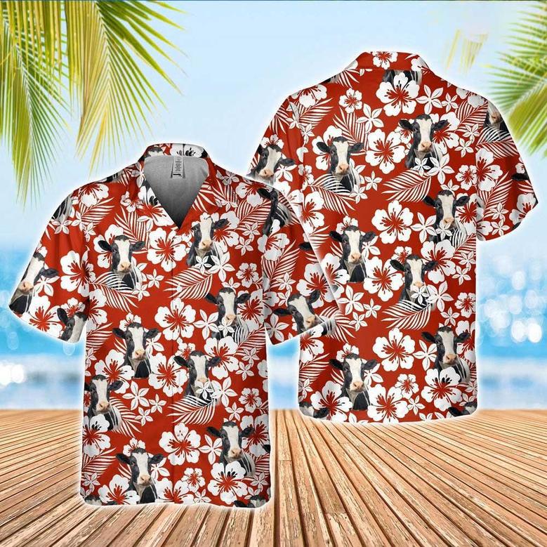 Holstein Friesian Cattle American Flag Flowers Hawaiian Shirt for Men, Women, Holstein Lovers