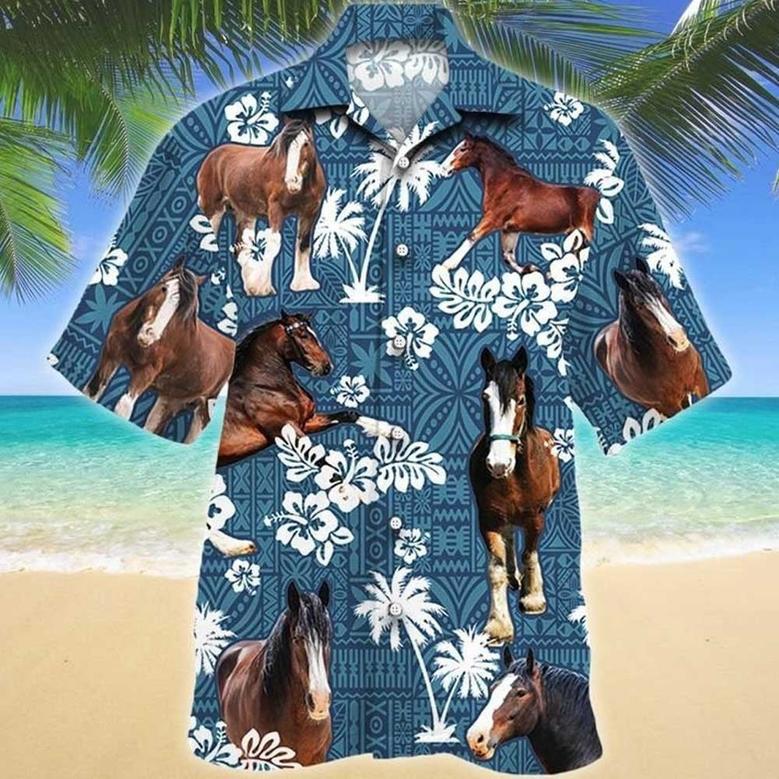 Horse Hibiscus Pattern US Flag Hawaiian Shirt for Horse Lovers, Men, Women