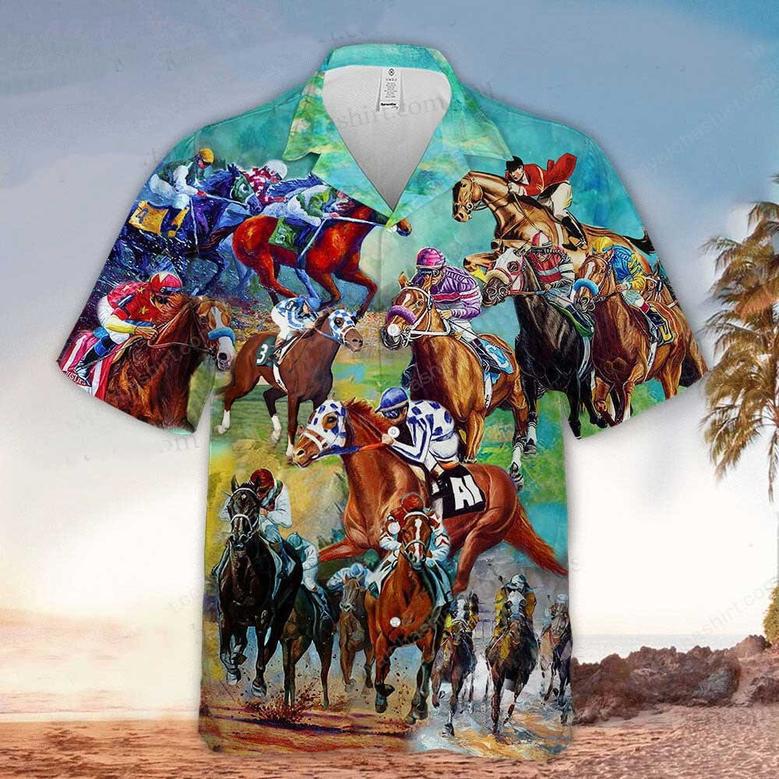 Horse Racing Us Flag Hawaiian Shirt for Men, Women, Jockey Horse Racing Tropical Hawaiian Shirt