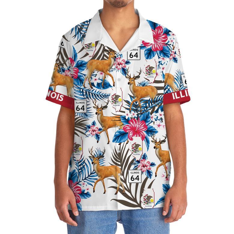 Illinois Deer Proud Hawaiian Shirt for Men, Women, Illinois State Flag Hawaiian Summer Beach Shirt