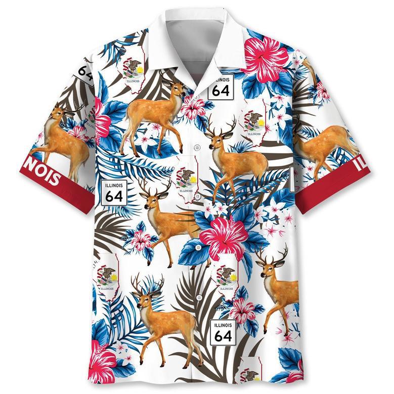 Illinois Deer Proud Hawaiian Shirt for Men, Women, Illinois State Flag Hawaiian Summer Beach Shirt