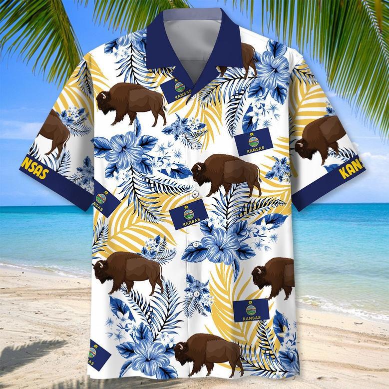 Kansas State Proud Hawaiian Shirt for Men, Women, Kansas Flag Hawaiian Summer Beach Shirt