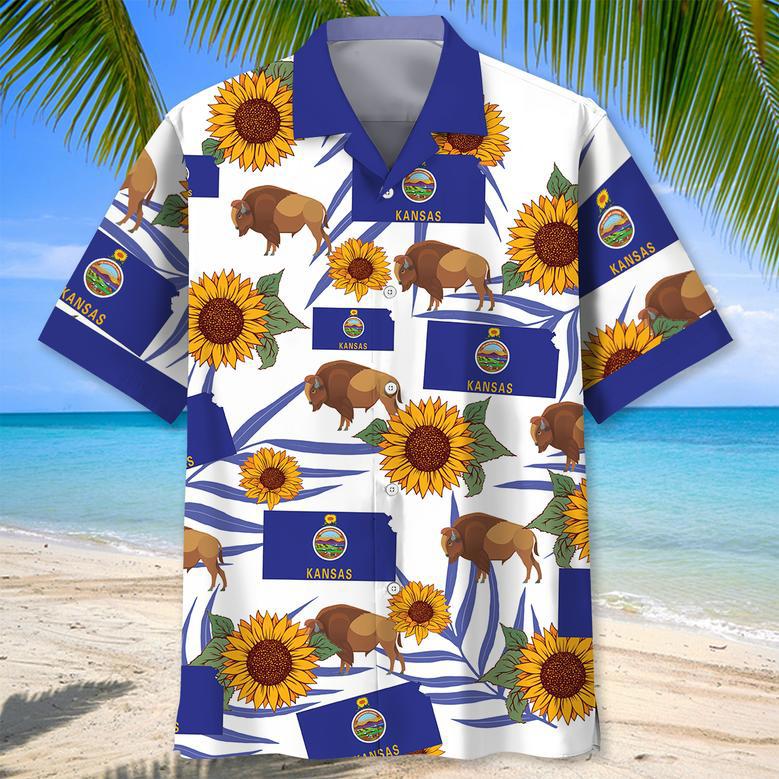 Kansas State Proud Hawaiian Shirt for Men, Women, Kansas Flag Hawaiian Summer Beach Shirt