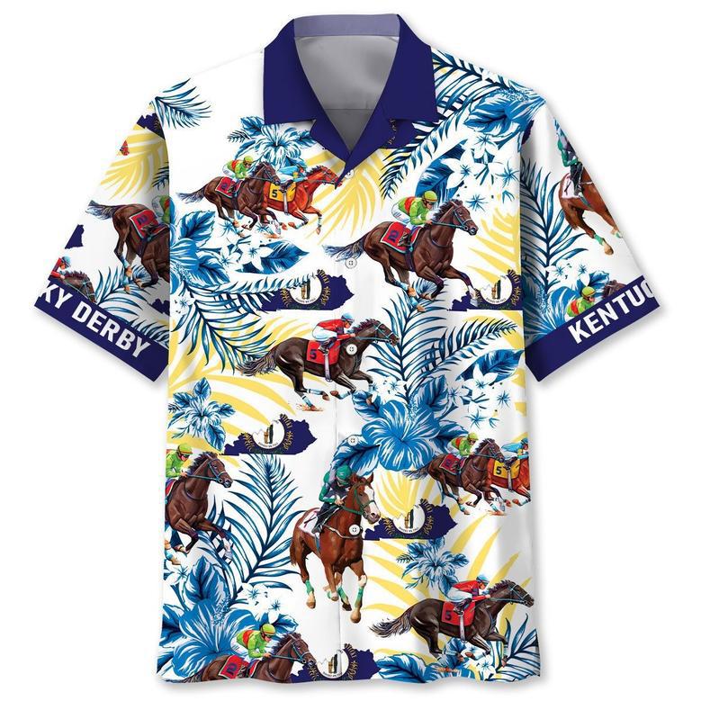 Kentucky Horse Racing Proud Hawaiian Shirt Blue Flowers for Horse Racers Summer Vibes