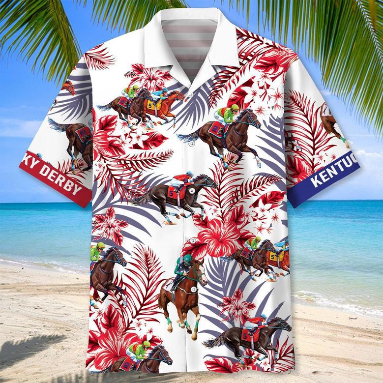 Kentucky Racing Flag Proud Hawaiian Shirt, Kentucky Tropical Flowers Racing Hawaiian Shirt