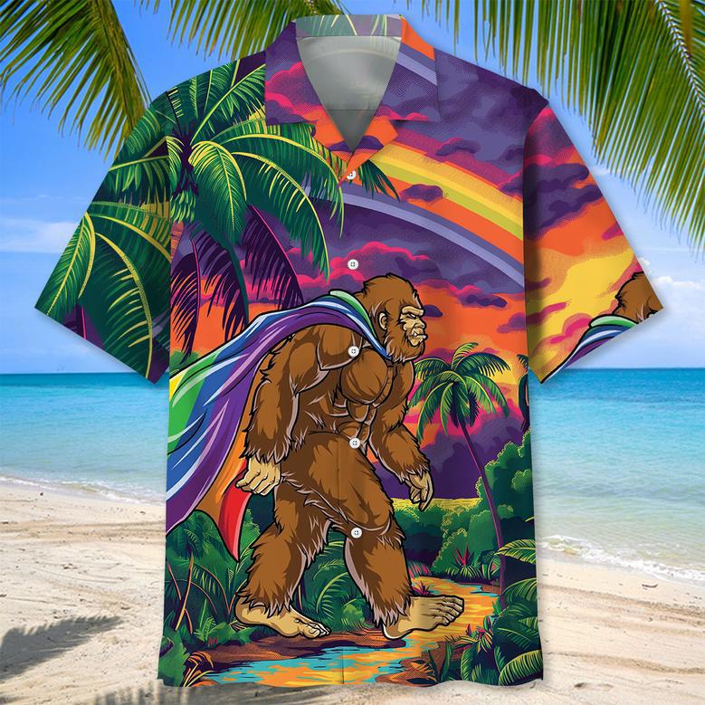 LGBT Rainbow Bigfoot Hawaiian Shirt for LGBT Community Pride Month LGBT Hawaiian Shirt