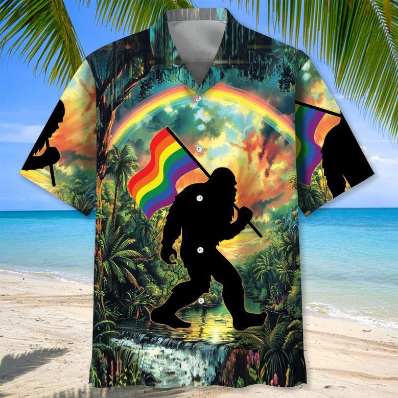 LGBT Rainbow Bigfoot Hawaiian Shirt for LGBT Community Pride Month LGBT Hawaiian Shirt