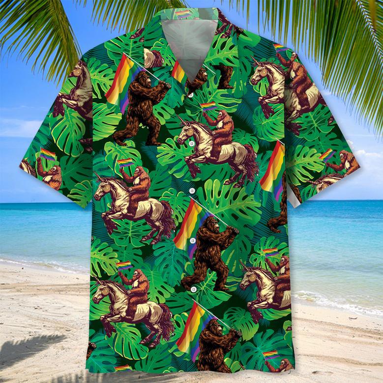 LGBT Rainbow Bigfoot Hawaiian Shirt for LGBT Community Pride Month LGBT Hawaiian Shirt