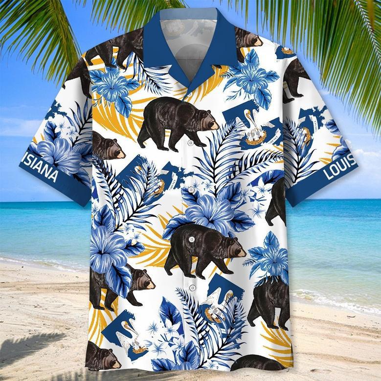 Louisiana State Bear Proud Hawaiian Shirt for Men, Women, Louisiana Flag Summer Beach Shirt