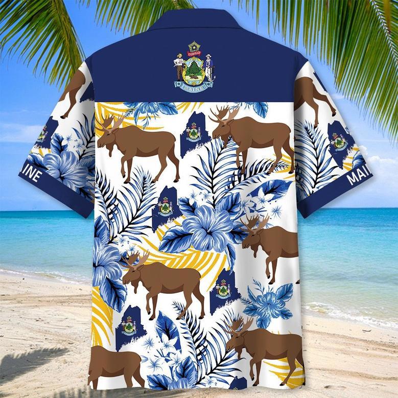 Maine State Lobster Tropical Hawaiian Shirt for Men, Women, Maine State Flag Hawaiian Summer Beach Shirt