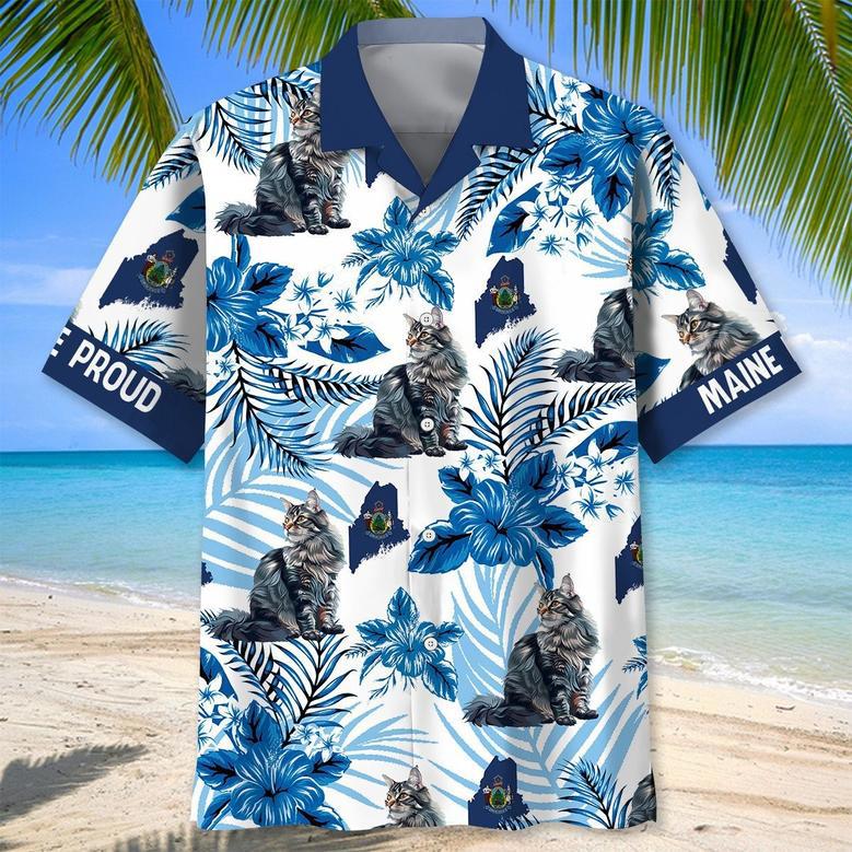 Maine State Proud Hawaiian Shirt for Men, Women, Maine State Flag Hawaiian Summer Beach Shirt