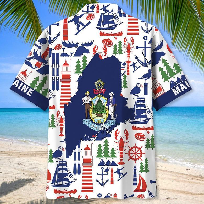 Maine State Proud Hawaiian Shirt for Men, Women, Maine State Flag Hawaiian Summer Beach Shirt