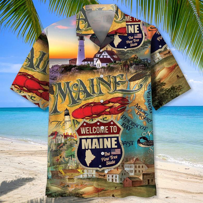 Maine State Proud Hawaiian Shirt for Men, Women, Maine State Flag Hawaiian Summer Beach Shirt