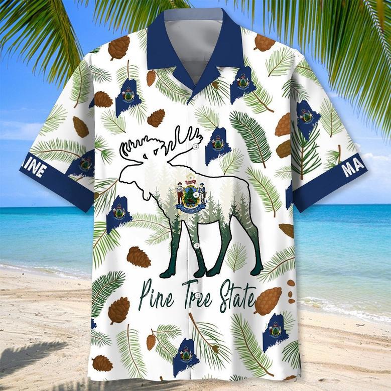 Maine State Proud Hawaiian Shirt for Men, Women, Maine State Flag Hawaiian Summer Beach Shirt