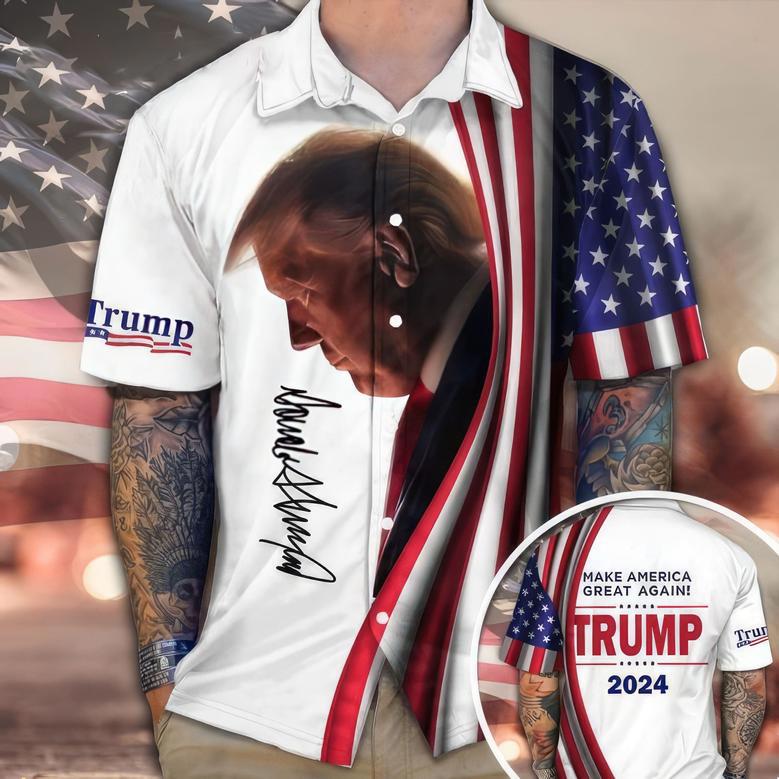 Make America Great Again Trump Signature Hawaii Shirt, US Flag Trump Hawaiian Shirt