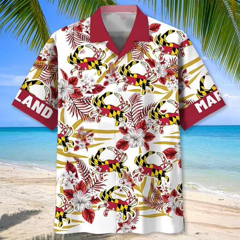 Maryland Proud Crab Tropical Hawaiian Shirt for Men, Women, Maryland Flag Summer Beach Shirt