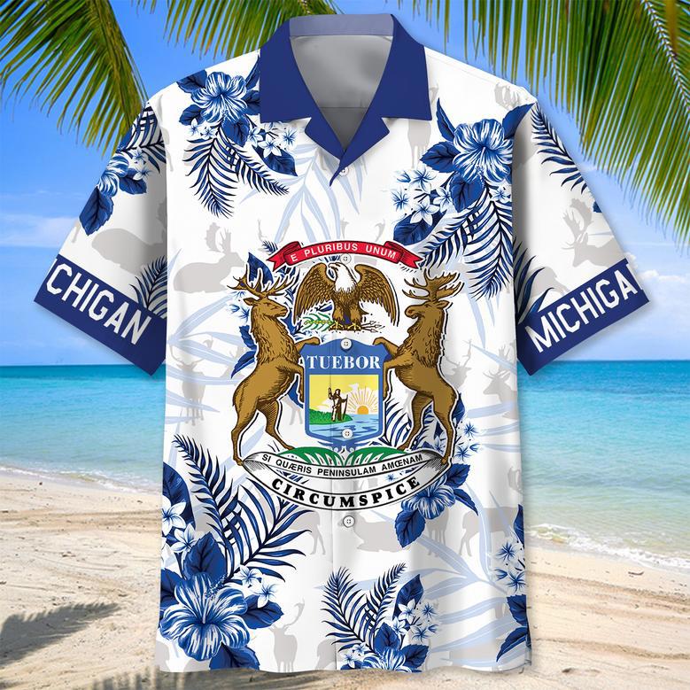 Michigan Proud Hawaiian Shirt for Men, Women, Michigan Tropical Hawaiian Summer Beach Shirt