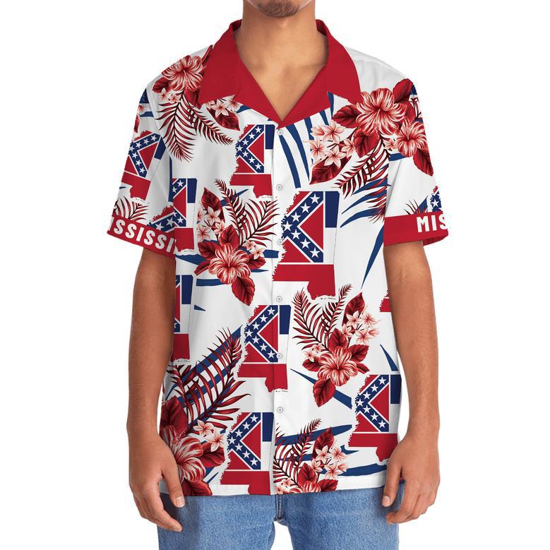 Mississippi State Proud Hawaiian Shirt for Men, Women, Mississippi Flag Tropical Summer Hawaiian Beach Shirt