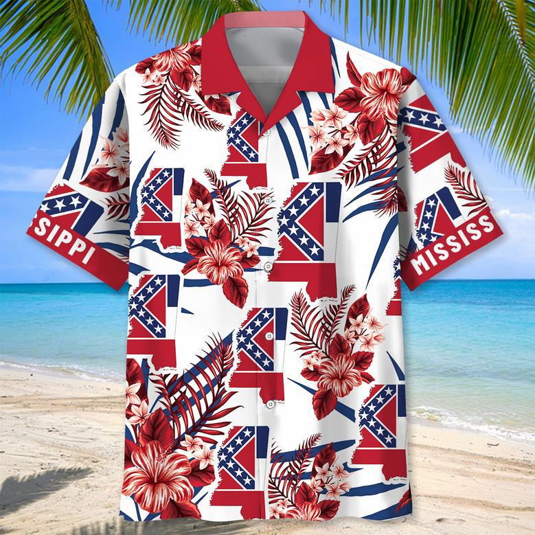 Mississippi State Proud Hawaiian Shirt for Men, Women, Mississippi Flag Tropical Summer Hawaiian Beach Shirt