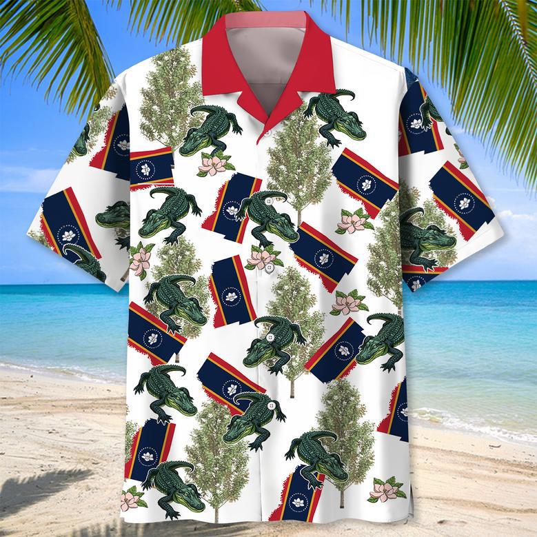 Mississippi State Proud Hawaiian Shirt for Men, Women, Mississippi Flag Tropical Summer Hawaiian Beach Shirt