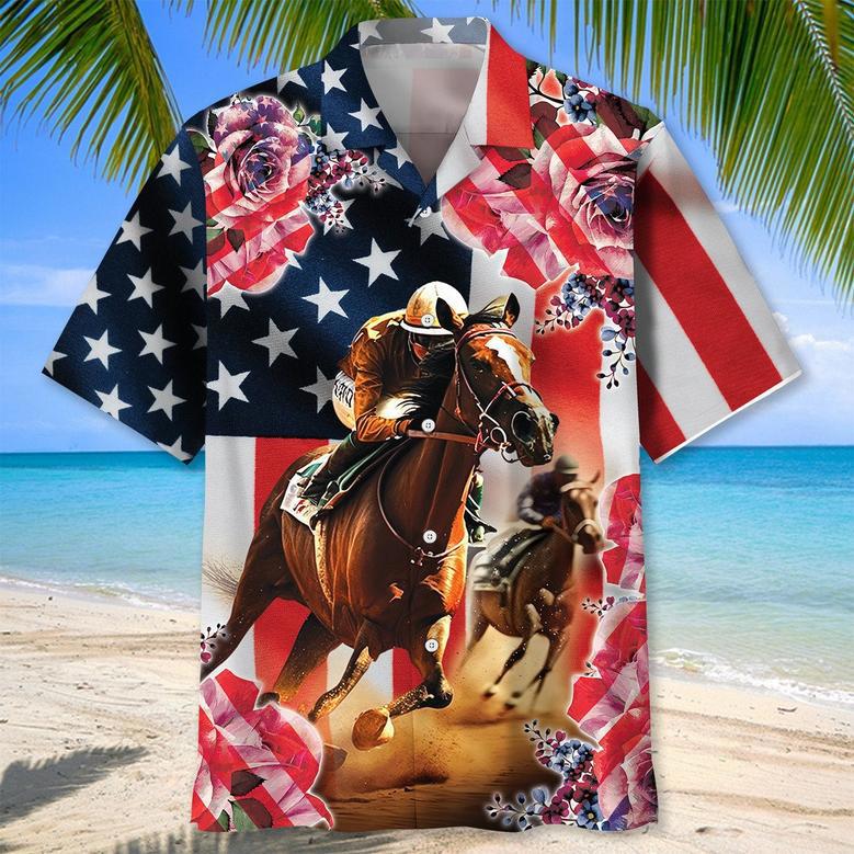 of July Horse Racing Us Flag Hawaiian Shirt for Men, Women Independence Day Horse Racing Lovers