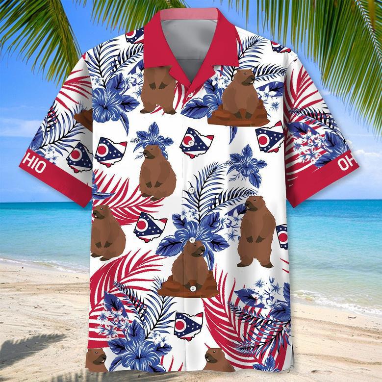 Ohio Proud Flag Floral Hawaiian Shirt for Men, Women, Tropical Aloha Ohio Hawaiian Shirt